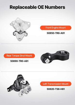 Engine Motor Mount and Transmission Mount Kit Replacement, Set of 3, Compatible with 2012–2013 Honda Civic 1.8L Coupe, Replace OE# A65048, A65021, A65087, Secure Support