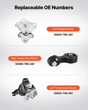 Engine Motor Mount and Transmission Mount Kit Replacement, Set of 3, Compatible with 2012–2013 Honda Civic 1.8L Coupe, Replace OE# A65048, A65021, A65087, Secure Support