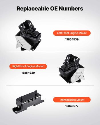 Engine and Transmission Motor Mount Kit Replacement, Set of 3, Compatible with 2007–2013 Chevrolet Silverado 1500 5.3L V8, Replace OE# A5365, A5365, A2638, Secure Support