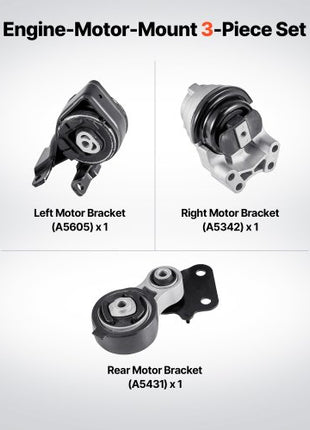 Engine and Transmission Motor Mount Kit Replacement, Set of 3, Compatible with 20072014 Ford Edge 3.5L, Replace OE# A5342, A5431, A5605, Secure Support