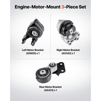 Engine and Transmission Motor Mount Kit Replacement, Set of 3, Compatible with 20072014 Ford Edge 3.5L, Replace OE# A5342, A5431, A5605, Secure Support