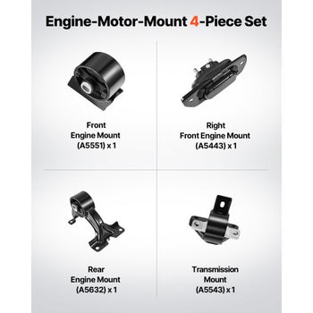 Engine Motor Mount and Transmission Mount Kit Replacement, Set of 4, Compatible with 20112019 Dodge Journey 3.6L FWD, Replace OE# A5551, A5443, A5632, A5543, Secure Support