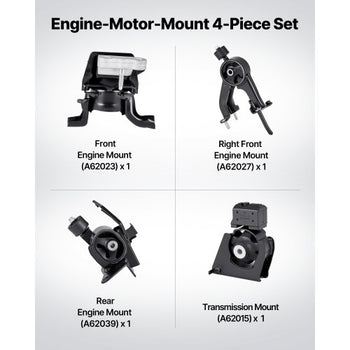 Engine and Transmission Motor Mount Kit Replacement, Set of 4, Compatible with 20092013 Toyota Corolla 1.8L L4, Replace OE# A62015, A62039, A62027, A62023, Secure Support