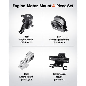 Engine Motor Mount and Transmission Mount Kit Replacement, Set of 4, Compatible with 20092012 Ford Escape 2.5L L4, Replace OE# A5446, A5481, A5412, A5441, Secure Support