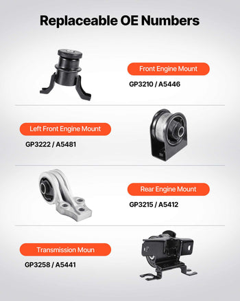 Engine Motor Mount and Transmission Mount Kit Replacement, Set of 4, Compatible with 2009–2012 Ford Escape 2.5L L4, Replace OE# A5446, A5481, A5412, A5441, Secure Support