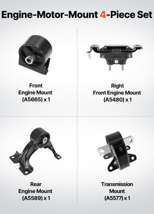 Engine Motor Mount and Transmission Mount Kit Replacement, Set of 4, Compatible with 20112016 Chrysler Town & Country 3.6L V6, Replace OE# A5665, A5480, A5589, A5577, Secure Support