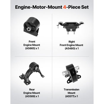 Engine Motor Mount and Transmission Mount Kit Replacement, Set of 4, Compatible with 20112016 Chrysler Town & Country 3.6L V6, Replace OE# A5665, A5480, A5589, A5577, Secure Support