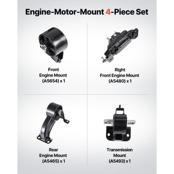 Engine Motor Mount and Transmission Mount Kit Replacement, Set of 4, Compatible with 20082010 Chrysler Town & Country 3.3L, Replace OE# A5654, A5480, A5465, A5493, Secure Support