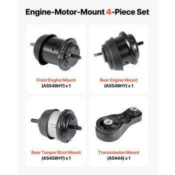 Engine and Transmission Motor Mount Kit Replacement, Set of 4, Compatible with 20092017 Chevrolet Traverse 3.6L V6, Replace OE# A5548HY, A5549HY, A5458HY, A5444, Secure Support