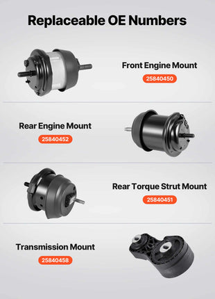 Engine and Transmission Motor Mount Kit Replacement, Set of 4, Compatible with 2009–2017 Chevrolet Traverse 3.6L V6, Replace OE# A5548HY, A5549HY, A5458HY, A5444, Secure Support