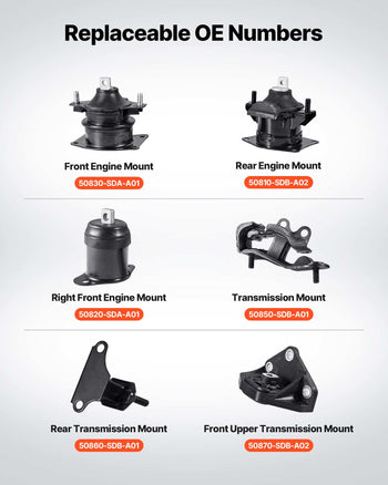 Engine Motor Mount and Transmission Mount Kit Replacement, Set of 6, Compatible with 2003–2007 Honda Accord 3.0L V6, Replace OE# A4526HY, A4517, A4527HY, A4524, A4544, A4525, Secure Support