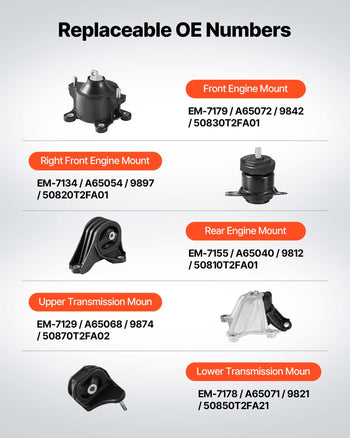 Engine Motor Mount and Transmission Mount Kit Replacement, Set of 5, Compatible with 2013-2017 Honda Accord 2.4L L4, Replace OE# A65072 A65054 A65040 A65068 A65071, Secure Support