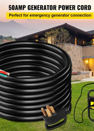 15 ft 50A RV Camp Power Cord Generator Cord 6/3+8/1 AWG NEMA 14-50P to Bare Wire