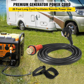 Generator Cord, 20FT Generator Power Cord, 125/250V 50AMP Generator Cord, 12000W 50AMP Cord, NEMA 14-50P Generator Plug, SS2-50R Extension Cord, 50Amp Generator Power Cord with Portable Strap