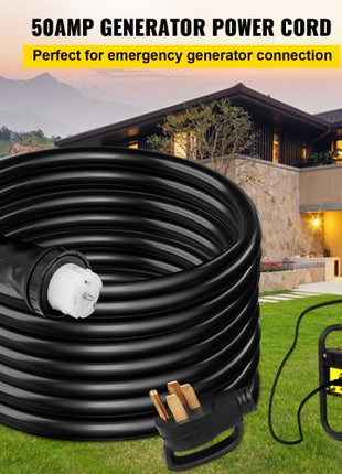 30 FT 50 Amp Generator Extension Cord STW 6/3 + 8/1, 125V 250V Generator Power Cord N14-50P & SS2-50R & CS6364 Twist Lock Connectors