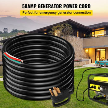 30' 50A RV Camp Power Cord Generator Cord 6/3 + 8/1 AWG NEMA 14-50P to Bare Wire