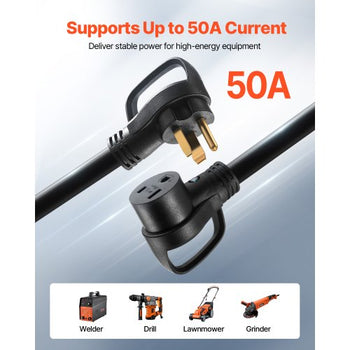 50-Amp Generator Extension Cord, 25 Foot, 250 Volts 12500 Watts Heavy Duty Power Cable, NEMA 6-50R NEMA 6-50P SWT 6AWG Flexible Welder Extension Cord, with Storage Bag, for Generators, ETL Listed