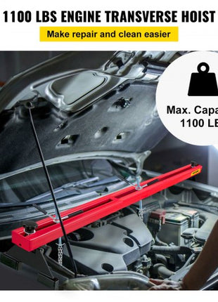 Engine Support Bar 1100 Lbs Capacity Engine Transverse Bar Engine Hoist 2 Point Lift Holder Hoist Dual Hooks, Engine Hoist Keeps Engine Stable for Home Garages & Auto Repair Shop