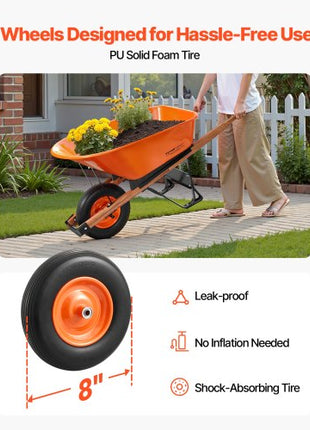 Wheelbarrow Cart, 6 Cu. Ft. Load & 330 lbs Capacity, One Wheel Garden Dump Cart Wheel Barrow with Metal Handle &  16"  Wide Track Wheels, Easy Loading Utility Yard Cart & Wagons for Lawn Farm