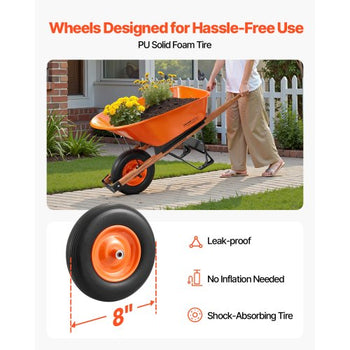 Wheelbarrow Cart, 6 Cu. Ft. Load & 330 lbs Capacity, One Wheel Garden Dump Cart Wheel Barrow with Metal Handle &  16"  Wide Track Wheels, Easy Loading Utility Yard Cart & Wagons for Lawn Farm