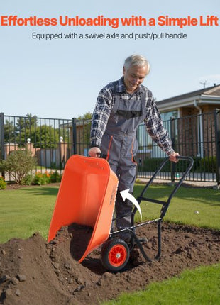 Wheelbarrow Cart, 5 Cu. Ft. Load & 397 lbs Capacity, 2 Wheels Garden Dump Cart, Garden Wagon with Handle &  10"  Wide Track Wheels, Easy Loading Utility Yard Cart & Wagons for Outdoor Lawn Yard