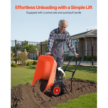 Wheelbarrow Cart, 5 Cu. Ft. Load & 397 lbs Capacity, 2 Wheels Garden Dump Cart, Garden Wagon with Handle &  10"  Wide Track Wheels, Easy Loading Utility Yard Cart & Wagons for Outdoor Lawn Yard
