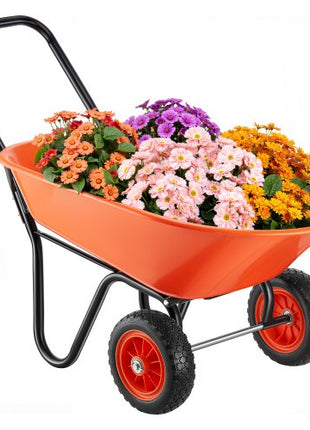 Wheelbarrow Cart, 5 Cu. Ft. Load & 397 lbs Capacity, 2 Wheels Garden Dump Cart, Garden Wagon with Handle &  10"  Wide Track Wheels, Easy Loading Utility Yard Cart & Wagons for Outdoor Lawn Yard
