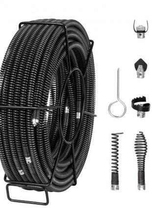 Drain Cleaning Cable 100 FT x 5/8 Inch, Professional Sectional Drain Cleaner Cable with 7 Cutters for 0.8" to 3.9" Pipes, Hollow Core Sewer Drain Auger Cable for Sink, Floor Drain, Toilet