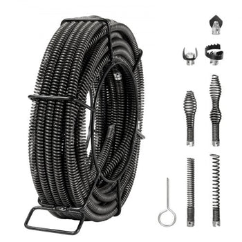 Drain Cleaning Cable 66 FT x 5/8 Inch, Professional Sectional Drain Cleaner Cable with 7 Cutters for 0.8" to 3.9" Pipes, Hollow Core Sewer Drain Auger Cable for Sink, Floor Drain, Toilet