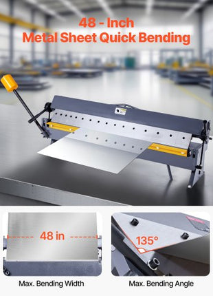 Box and Pan Brake, 48 in Sheet Metal Bending Brake,16-Gauge Mild Steel Capacity, 0-135 Degree Adjustable, Metal Bender Machine with 16 Fingers, Heavy-Duty Aluminum Folder for Precise Bending