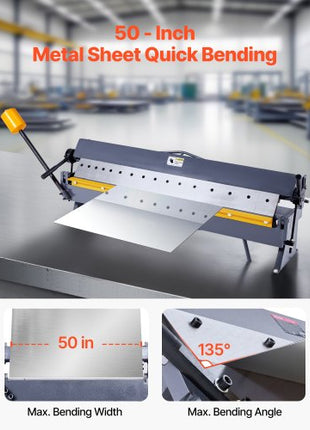 Box and Pan Brake, 50 in Sheet Metal Bending Brake,16-Gauge Mild Steel Capacity, 0-135 Degree Adjustable, Metal Bender Machine with 16 Fingers, Heavy-Duty Aluminum Folder for Precise Bending