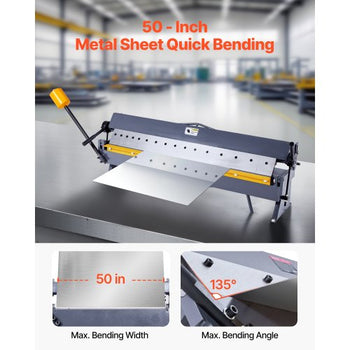 Box and Pan Brake, 50 in Sheet Metal Bending Brake,16-Gauge Mild Steel Capacity, 0-135 Degree Adjustable, Metal Bender Machine with 16 Fingers, Heavy-Duty Aluminum Folder for Precise Bending