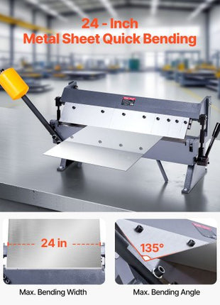 Box and Pan Brake, 24 in Sheet Metal Bending Brake,16-Gauge Mild Steel Capacity, 0-135 Degree Adjustable, Metal Bender Machine with 5 Fingers, Heavy-Duty Aluminum Folder for Precise Bending