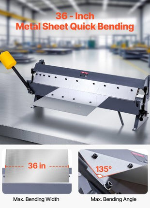 Box and Pan Brake, 36 in Sheet Metal Bending Brake,16-Gauge Mild Steel Capacity, 0-135 Degree Adjustable, Metal Bender Machine with 6 Fingers, Heavy-Duty Aluminum Folder for Precise Bending