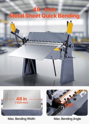 Box and Pan Brake, 48 in Sheet Metal Bending Brake, 12-Gauge Mild Steel Capacity, 0-135 Degree Adjustable, Metal Bender Machine with 8 Fingers, Heavy-Duty Aluminum Folder for Precise Bending