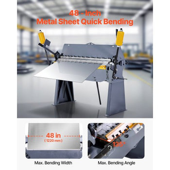 Box and Pan Brake, 48 in Sheet Metal Bending Brake, 12-Gauge Mild Steel Capacity, 0-135 Degree Adjustable, Metal Bender Machine with 8 Fingers, Heavy-Duty Aluminum Folder for Precise Bending