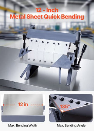 Box and Pan Brake, 12 in Sheet Metal Bending Brake, 20-Gauge Mild Steel Capacity, 0-135 Degree Adjustable, Metal Bender Machine with 5 Fingers, Heavy-Duty Aluminum Folder for Precise Bending