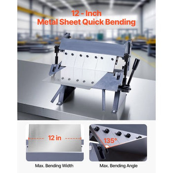 Box and Pan Brake, 12 in Sheet Metal Bending Brake, 20-Gauge Mild Steel Capacity, 0-135 Degree Adjustable, Metal Bender Machine with 5 Fingers, Heavy-Duty Aluminum Folder for Precise Bending