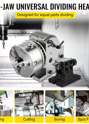 Dividing Head BS-1 Dividing Head Set 6\" 3-jaw Chuck Semi Universal Milling Set with 6\" Chuck+Tailstock+Dividing Plates for Milling Grinding Drilling Machine