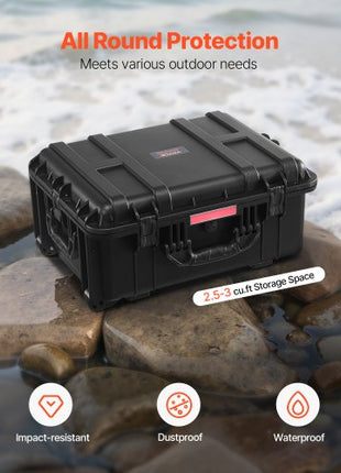 Weatherproof Hard Case, Heavy Duty Protective Dry Box Case with Pre-Cut Foam, Wheels & Retractable Pull Handles for Travel, Hunt, Military, Tactical, IP67 Waterproof Case for Cameras(57x45x28)