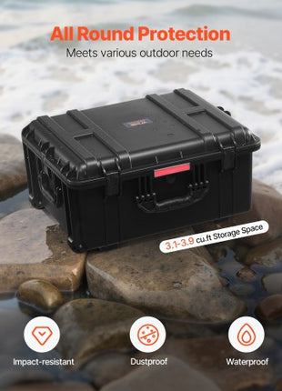 Weatherproof Hard Case, Heavy Duty Protective Dry Box Case with Pre-Cut Foam, Wheels & Retractable Pull Handles for Travel, Hunt, Military, Tactical, IP67 Waterproof Case for Cameras(63x50x32)