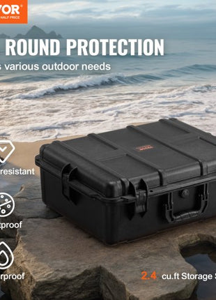 Weatherproof Hard Case, Heavy Duty Protective Dry Box Case with Pre-cut Foam, and Retractable Pull Handles for Travel, Hunting, Military, Tactical, IP67 Waterproof Case for Cameras (56.1x37x26)