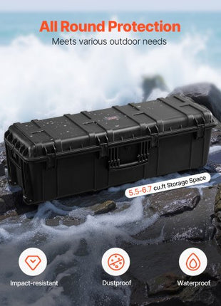 Weatherproof Hard Case, Heavy Duty Protective Dry Box Case with Pre-Cut Foam & Retractable Pull Handles for Travel, Hunt, Military, Tactical, IP67 Waterproof Case for Cameras(112x41x34)