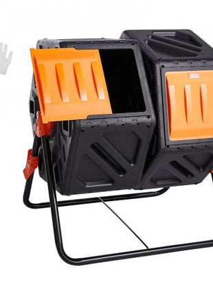 Compost Bin, 37-Gal Dual Chamber Composting Tumbler, High Volume Two Rotating Chambers with 2 Sliding Door and Steel Frame, BPA Free Composter Bin Tumbler for Garden, Kitchen, Yard, Outdoor