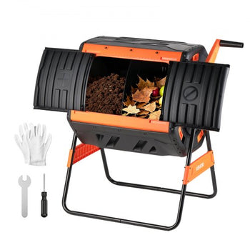 Compost Tumbler, 53 Gallon Dual Chamber Outdoor Tumbling Composter with 2 Sliding Doors and Aeration System, Large Easy-Turn Rotating Composting Bin for Outside, Garden, Kitchen, and Yard Waste