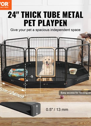 Dog Playpen, 8 Pcs 24 x 24 in Panels Foldable Metal Pet Exercise Pen, Dog Fence Indoor and Outdoor Pen with Door, Storage Bag and Bottom Pad, Pet Playpen for Dogs, Cats and Other Small Animals