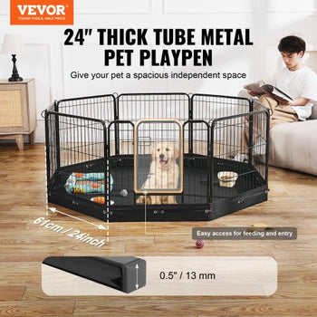 Dog Playpen, 8 Pcs 24 x 24 in Panels Foldable Metal Pet Exercise Pen, Dog Fence Indoor and Outdoor Pen with Door, Storage Bag and Bottom Pad, Pet Playpen for Dogs, Cats and Other Small Animals