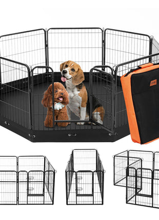 Dog Playpen, 8 Pcs 24 x 24 in Panels Foldable Metal Pet Exercise Pen, Dog Fence Indoor and Outdoor Pen with Door, Storage Bag and Bottom Pad, Pet Playpen for Dogs, Cats and Other Small Animals