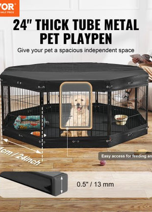 Dog Playpen, 8 Pcs 24 x 24 in Panels Foldable Metal Pet Exercise Pen, Dog Fence Indoor and Outdoor Pen with Door, Storage Bag, Top Cover and Bottom Pad, for Dogs, Cats and Other Small Animals