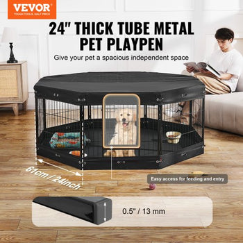 Dog Playpen, 8 Pcs 24 x 24 in Panels Foldable Metal Pet Exercise Pen, Dog Fence Indoor and Outdoor Pen with Door, Storage Bag, Top Cover and Bottom Pad, for Dogs, Cats and Other Small Animals